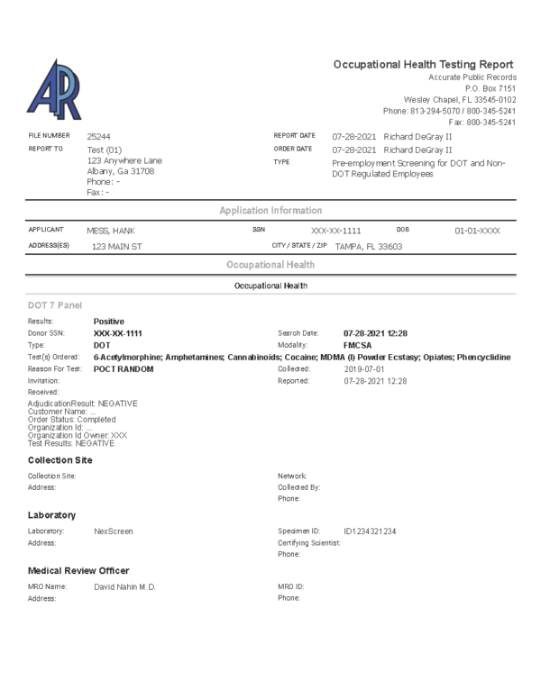 DOT Approved Drug Screening Accurate Public Records