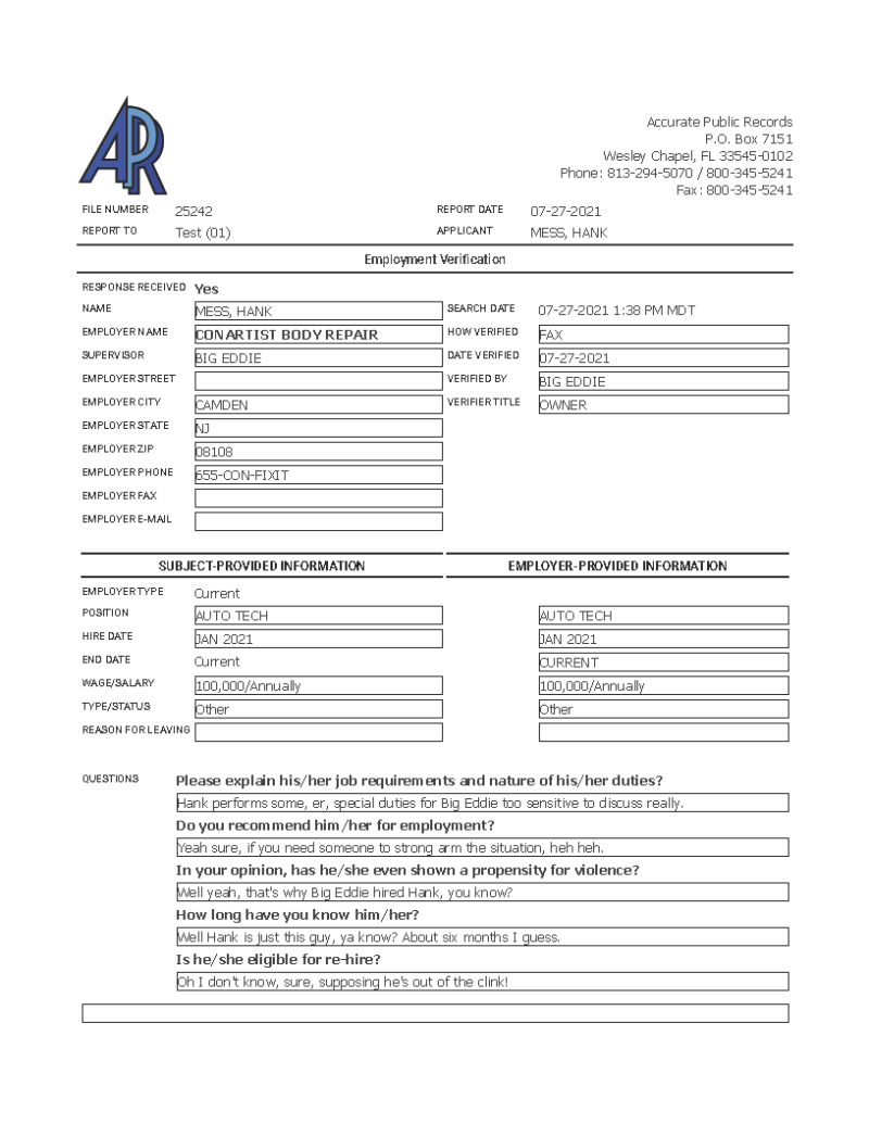 Employment Verification  Accurate Public Records